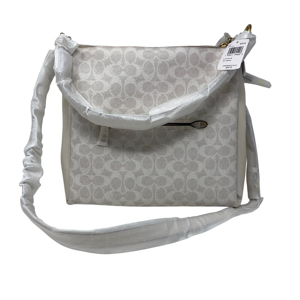 Coach Signature Coated Canvas Shay Crossbody Shoulder Bag Chalk White NEW